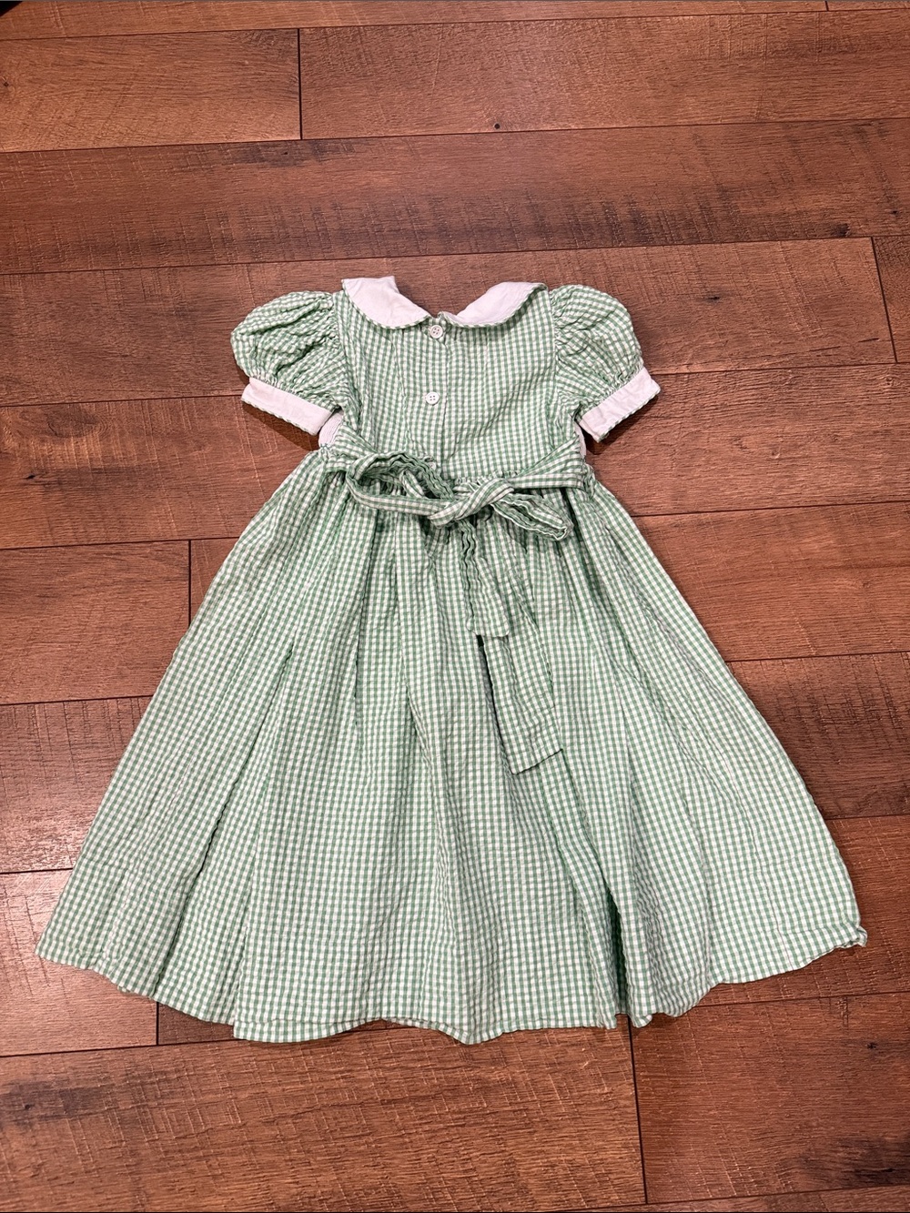 Strasburg Green and White Gingham Smocked Bunny Dress - Picture 4 of 4